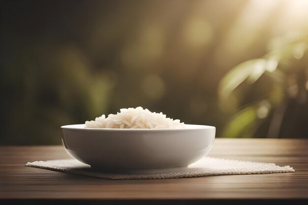 写真 背景をぼかした丼に入ったご飯