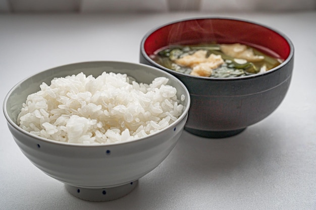 Rice and miso soup Japanese breakfast