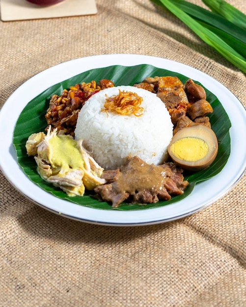 伝統的なインドネシア料理であるグデグライスと混ぜた米