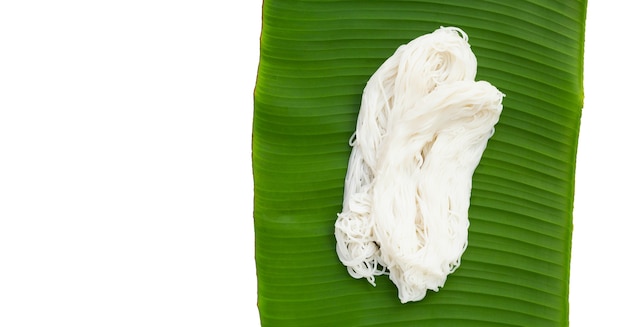 Rice noodle on banana leaf