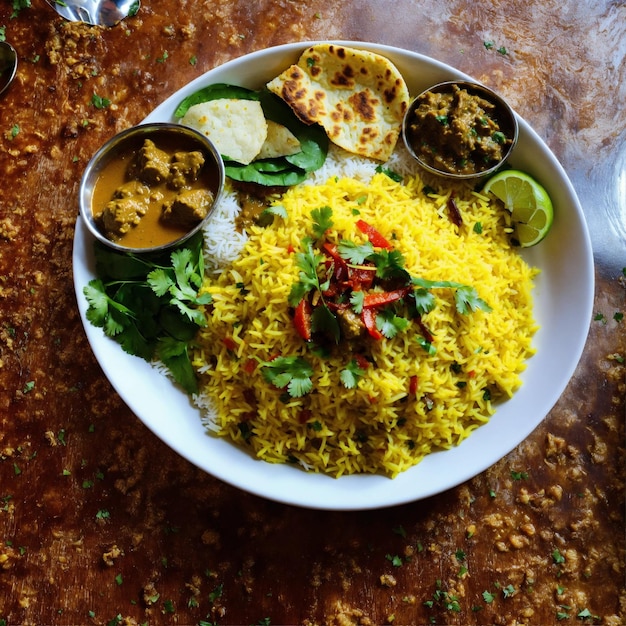 Rice plate with curry sabzi