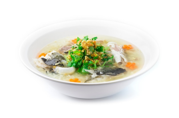 Rice Porridge  boiled with Head of Asian Seabass fish