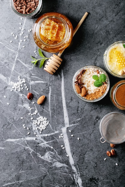 Rice pudding with honey and cinnamon