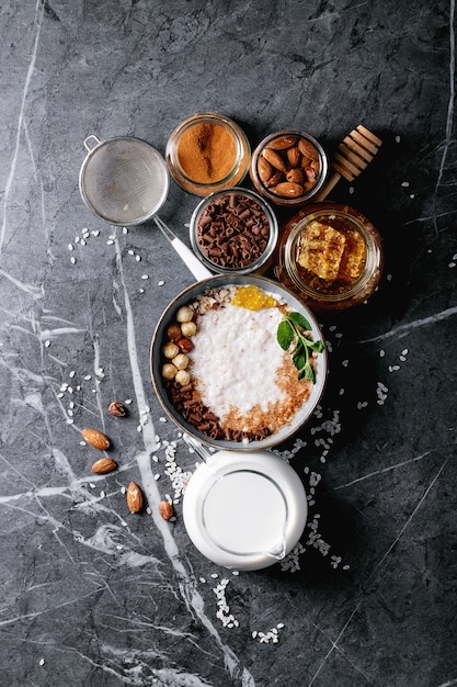 Rice pudding with honey and cinnamon