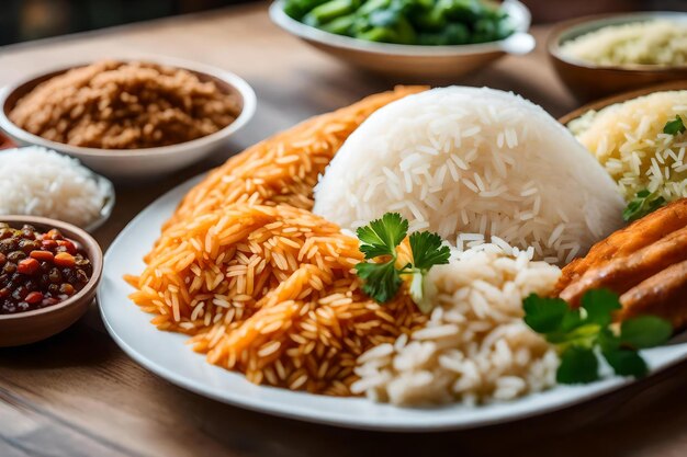 Rice and rice on a plate with a spoon