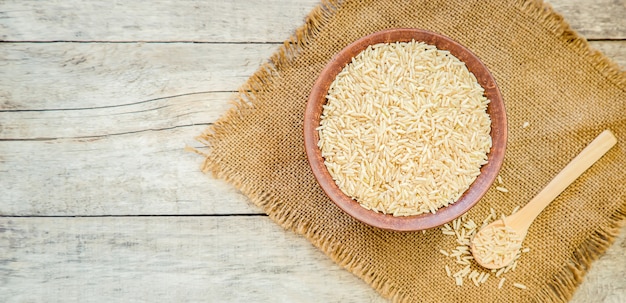 Rice in teralke on the table. Selective focus.