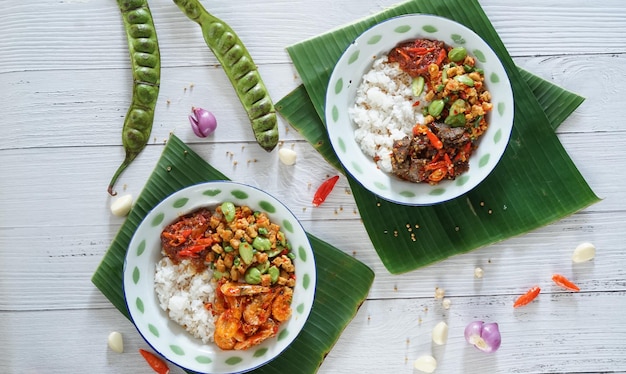 Rice and traditional Javanese food on a plate