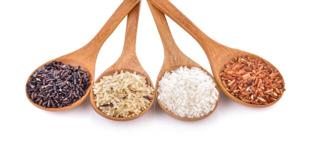 Rice variety in spoons on the table