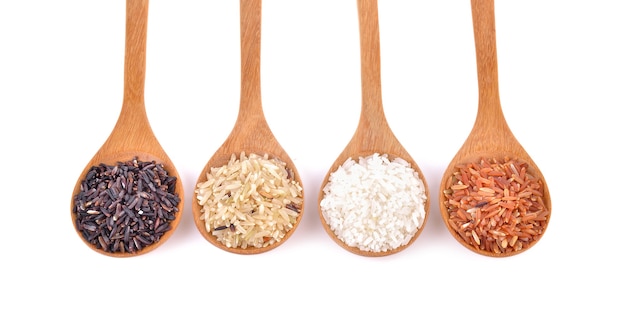 Rice variety in spoons on the table