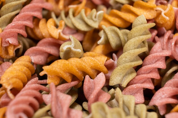 Rice vegetable pasta in the form of spirals top view