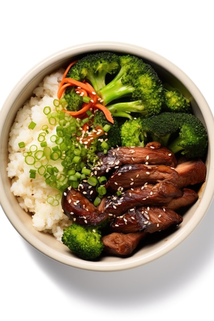 rice with chicken and brokali in a plate