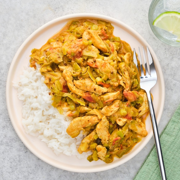 Rice with chicken and vegetables in a creamy sauce.