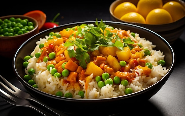 Rice with curry on white background AKI