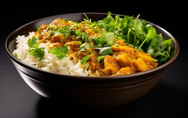 Rice with curry on white background AKI