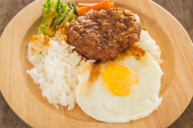 Rice with hamburg steak and fried egg