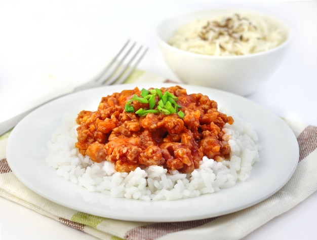 Rice with minced meat and tomato sauce