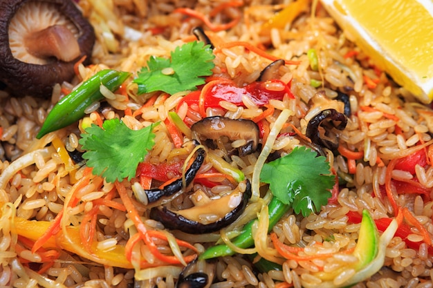 Rice with mushrooms and vegetables