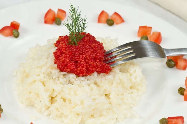 rice with red caviar