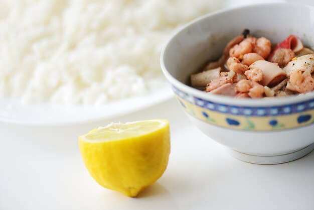 Rice with seafood and lemon