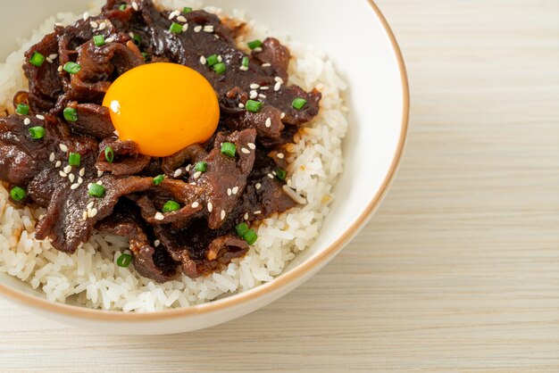 Rice with Soy-Flavoured Pork or Japanese Pork Donburi bowl - Asian food style