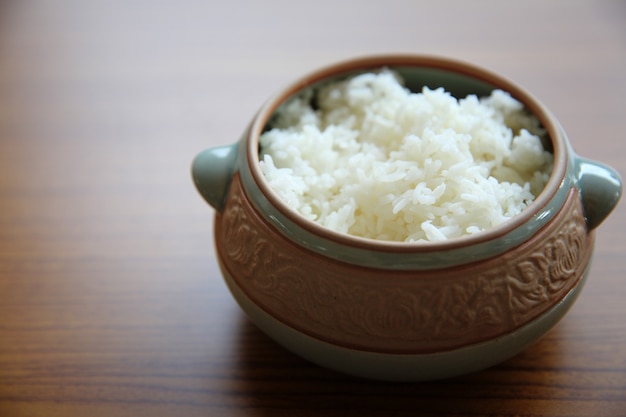 Rice with wood background