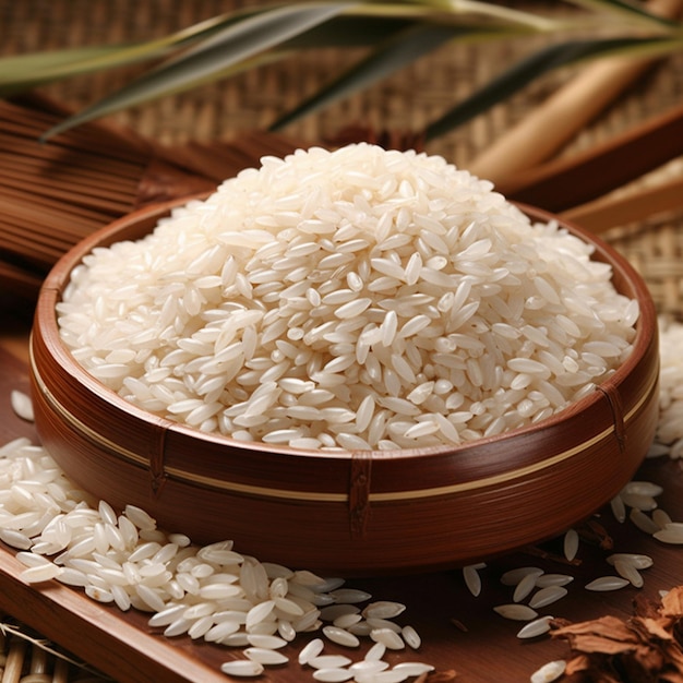 rice in a wooden bowl with rice