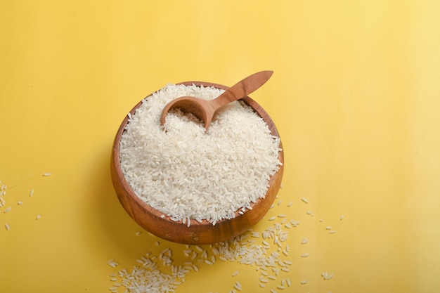 rice in wooden bowl