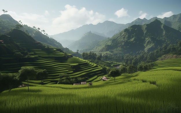 ricefield on mountain at sunny day