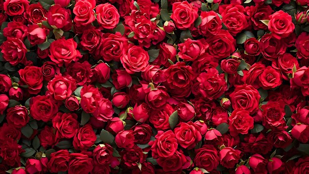 Photo rich array of red roses in full bloom