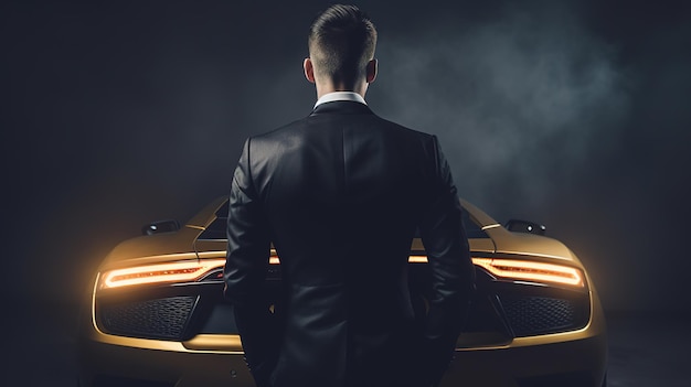 A Rich Businessman Standing in Front of a Luxurious Supercar Generative AI