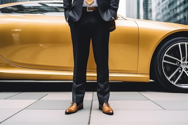 Photo rich businessman wearing suit standing near his luxury car neural network ai generated