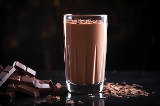 Foto un ricco frappè al cioccolato fondente in un bicchiere trasparente