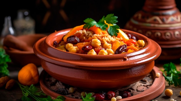 Photo rich and exotic moroccan tagine a traditional north african stew generative ai