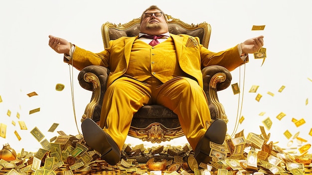 Rich Fat Man Sitting Gold Isolated Wealthy Luxury