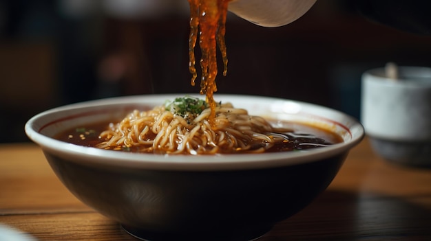 Foto primo piano ricco e gustoso di un cucchiaio di pasta di soia fermentata coreana tradizionale doenjang