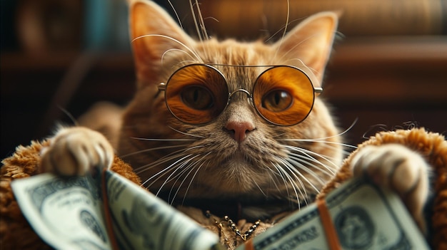 Photo rich successful cat with cash money