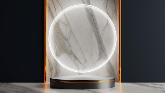 Rich white and black marble podium with gold accents podium for advertising and demonstrations 3D