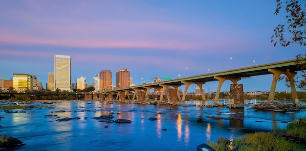 Richmond downtown city skyline cityscape in Virginia USA