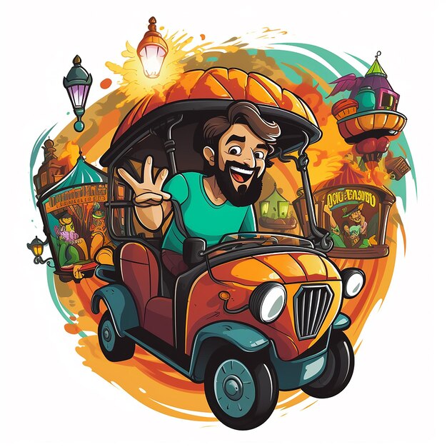 Photo rickshaw cartoon logo