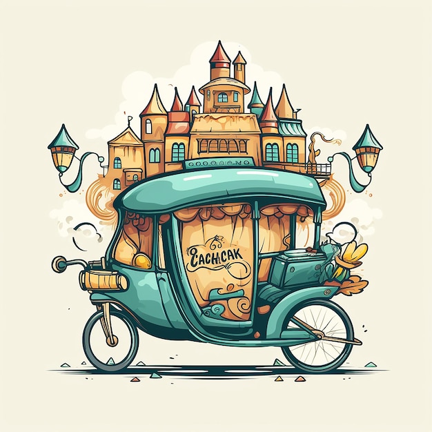 Photo rickshaw cartoon logo