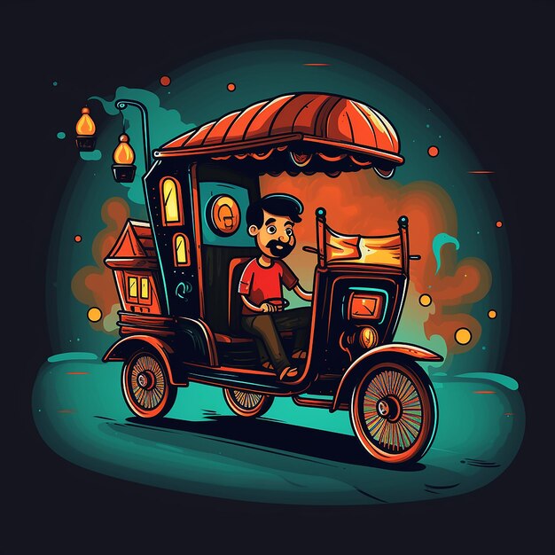 Photo rickshaw cartoon logo