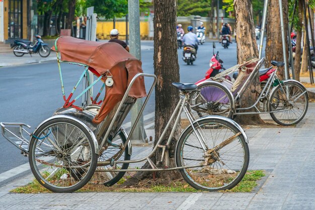 Photo rickshaw local transportation for tourists in vietnam