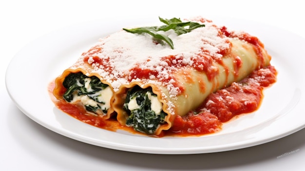 Ricotta e cannelloni di ripieno di spinaci serviti sul piatto ai generativa