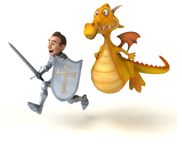 Ridder en draak - 3D illustratie