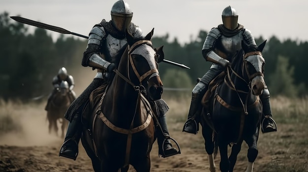 Foto ridders op paarden in een race met op de achterkant het woord ridders