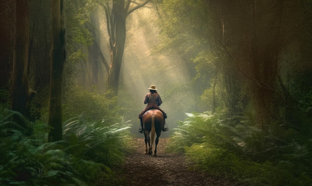 Rider and horse disappear into the lush forest Creating using generative AI tools