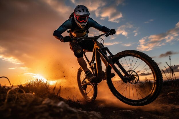 Photo a rider with enduro mountain bike electric bike