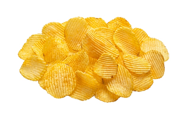 Ridged potato chips isolated on white background