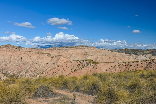 Ridges and cliffs of the badland de los coloraos in the geopark of granada