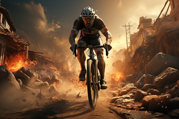 Riding bicycle on beautiful mountain trail in morning cyclist on sports bike Generated with AI
